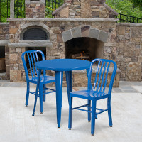 Flash Furniture CH-51090TH-2-18VRT-BL-GG 30" Round Metal Table Set with Back Chairs in Blue